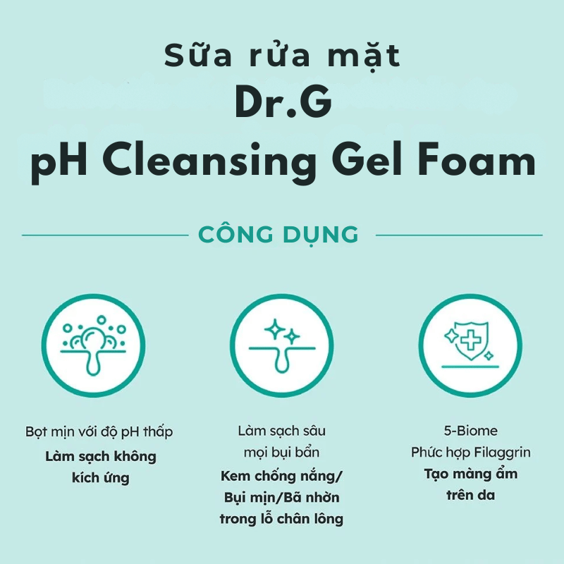 Dr.G pH Cleansing Gel Foam giúp duy trì độ pH trên da và giảm kích ứng tối đa.